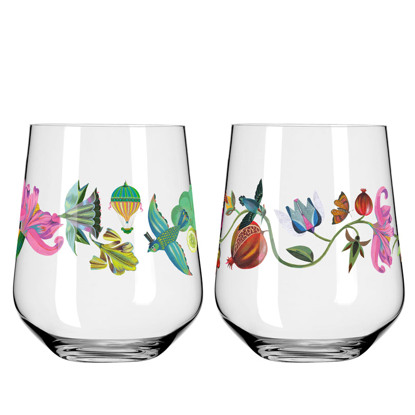 Tumbler/Bicchiere Gin Tonic "Botanic Lights #3 - O.Hajek", confezione assortita da 2 pezzi cl 71/cm Ø10,2x12,4