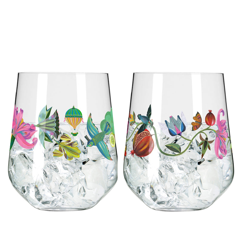 Tumbler/Bicchiere Gin Tonic "Botanic Lights #3 - O.Hajek", confezione assortita da 2 pezzi cl 71/cm Ø10,2x12,4