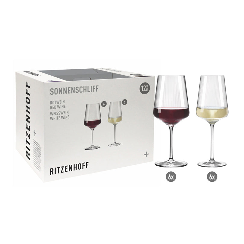Set Calice vino rosso & Calice vino bianco "Sonnenschliff", 12 pezzi assortiti cl 40/cl 54