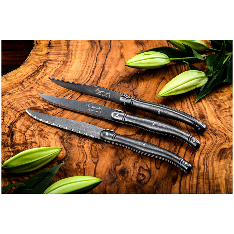 Set 6 coltelli da bistecca "Premium Line - Black Stonewash" cm 11