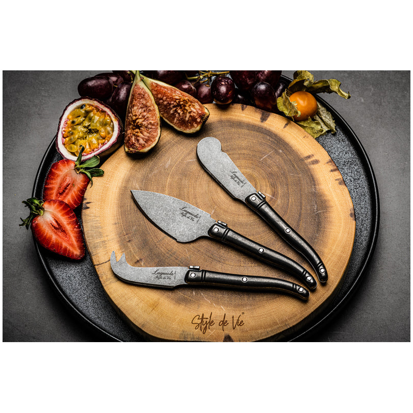 Set 3 coltelli formaggio "Premium Line - Black Stonewash" cm 5,5/6/6,7