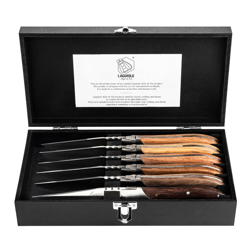 Set 6 coltelli da bistecca "Luxury Line - Mixed Wood" cm 10,5