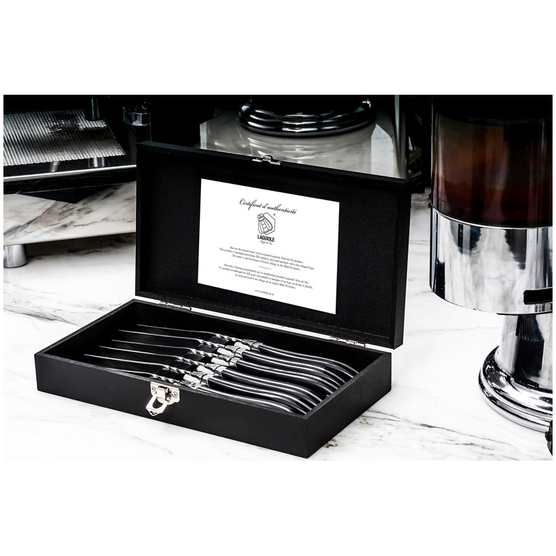 Set 6 coltelli da bistecca "Luxury Line - Black Pakka" cm 10,5