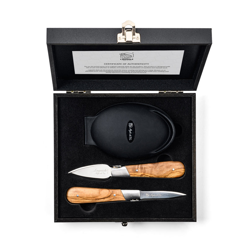 Set regalo ostriche "Luxury Line - Olive Wood", 3 pezzi cm 5/15