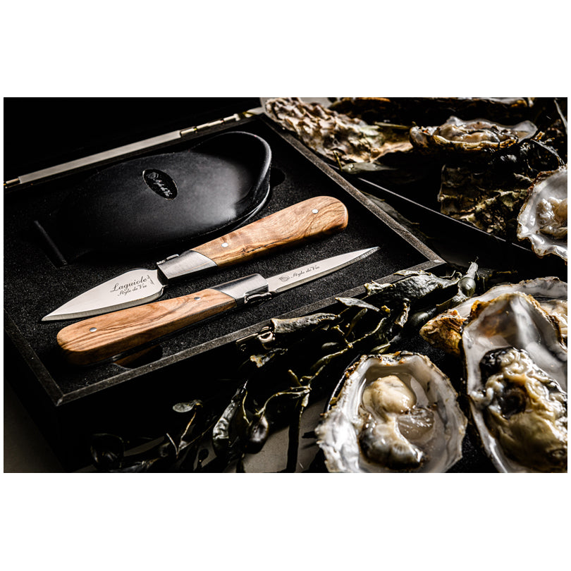 Set regalo ostriche "Luxury Line - Olive Wood", 3 pezzi cm 5/15