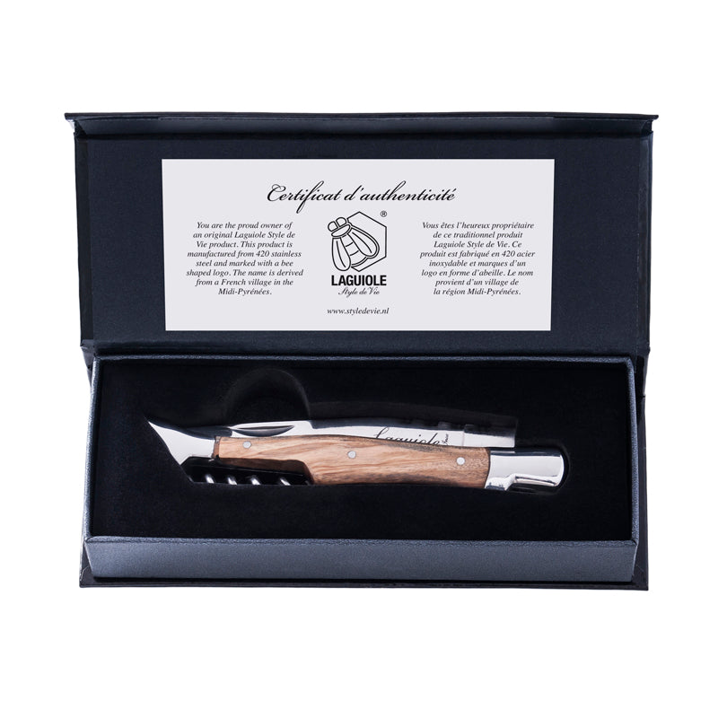 Coltello da tasca con cavatappi "Luxury Line - Olive Wood" cm 8,5/11,5