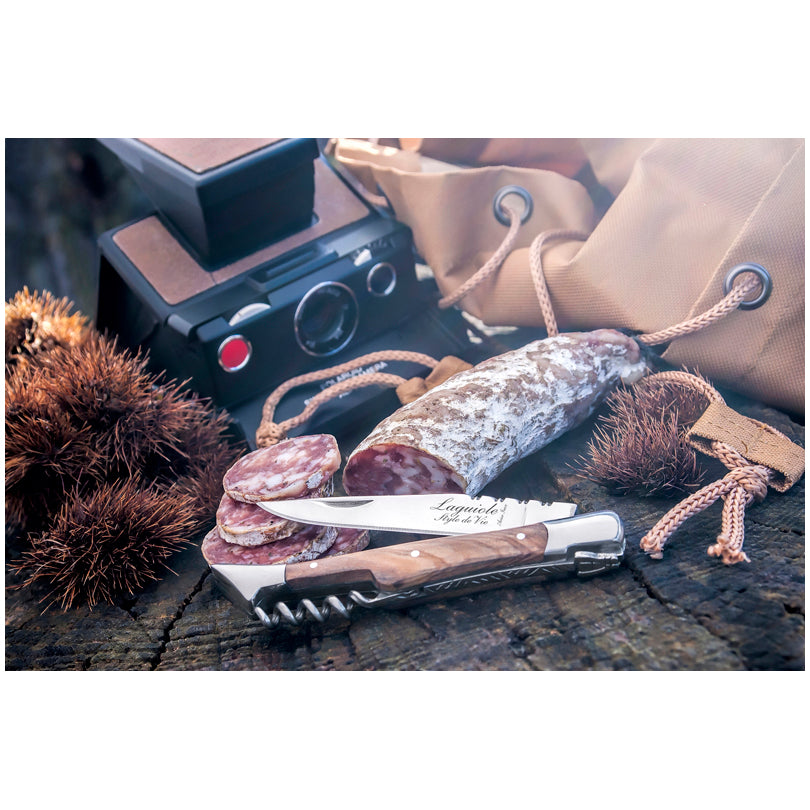 Coltello da tasca con cavatappi "Luxury Line - Olive Wood" cm 8,5/11,5