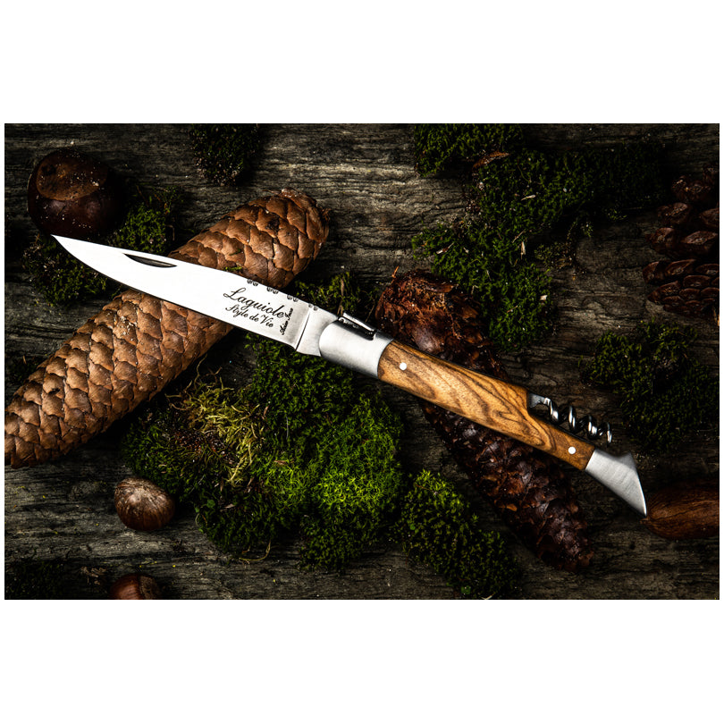 Coltello da tasca con cavatappi "Luxury Line - Olive Wood" cm 8,5/11,5
