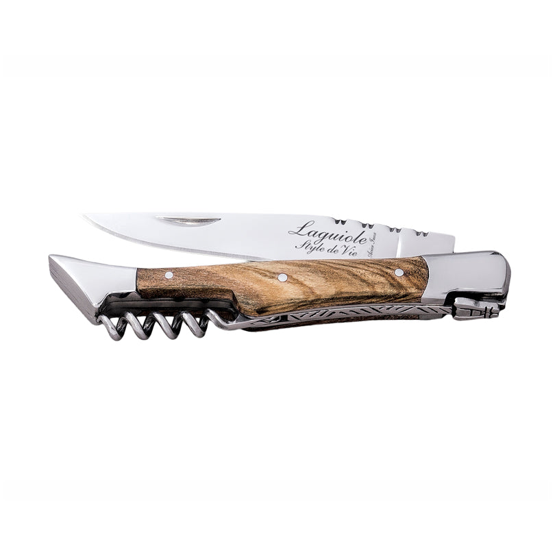Coltello da tasca con cavatappi "Luxury Line - Olive Wood" cm 8,5/11,5