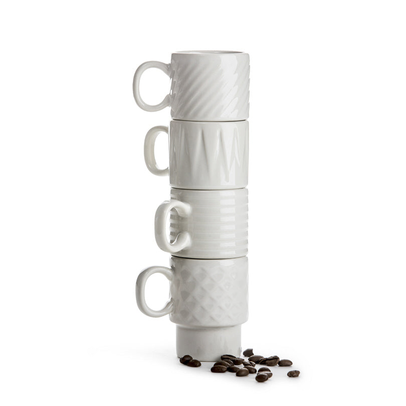 Tazze caffè con rilievo "Coffee & More" confezione assortita da 4 pezzi cl 10/cm Ø5,5x7