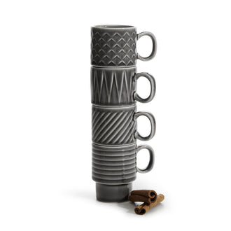 Tazze caffè con rilievo "Coffee & More" in confezione assortita da 4 pezzi cl 10/cm Ø5,5x7