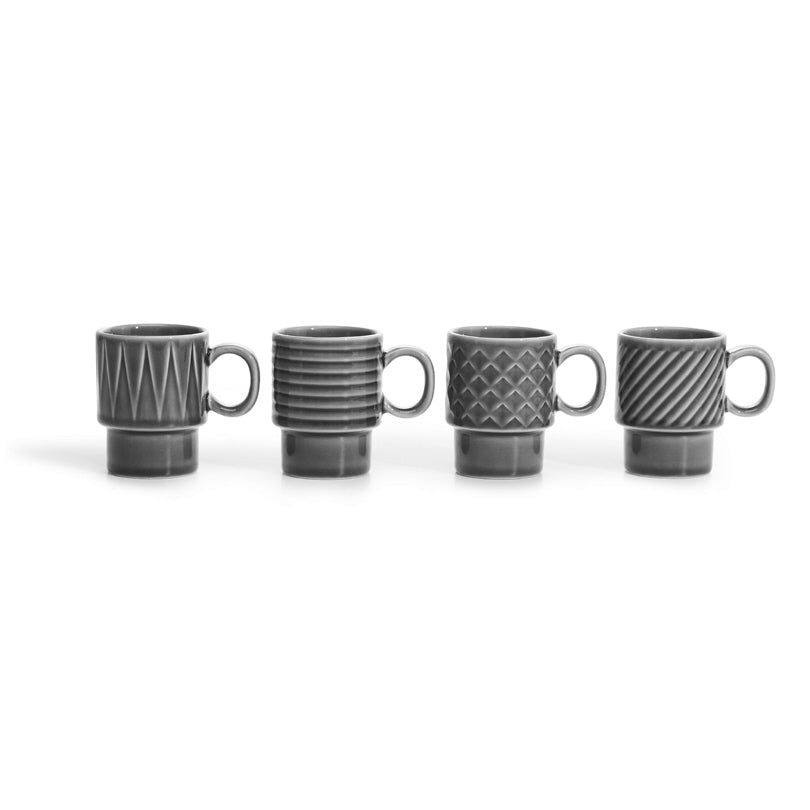 Tazze caffè con rilievo "Coffee & More" in confezione assortita da 4 pezzi cl 10/cm Ø5,5x7