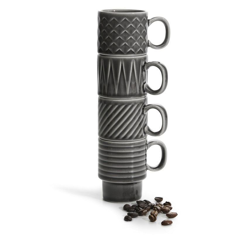 Tazze caffè con rilievo "Coffee & More" in confezione assortita da 4 pezzi cl 10/cm Ø5,5x7