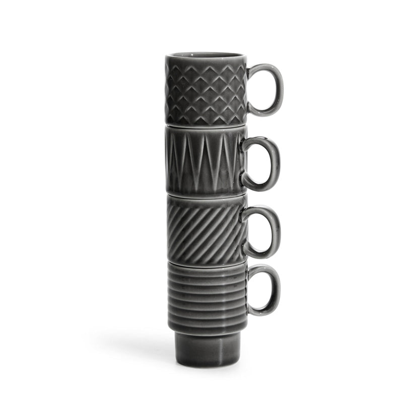 Tazze caffè con rilievo "Coffee & More" in confezione assortita da 4 pezzi cl 10/cm Ø5,5x7