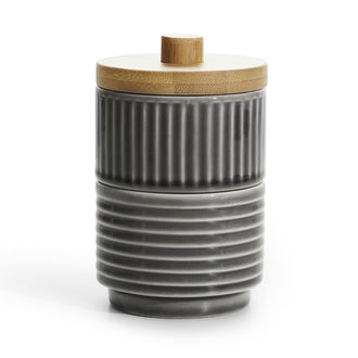 Ciotola tonda impilabile con rilievo "Coffee & More" e coperchio in bambù, 2 pezzi cm Ø8x6/13,5