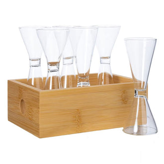 Set grappa "Nature" con 6 bicchierini grappa e vassoio/box stoccaggio cl 2-4/cm Ø4x13