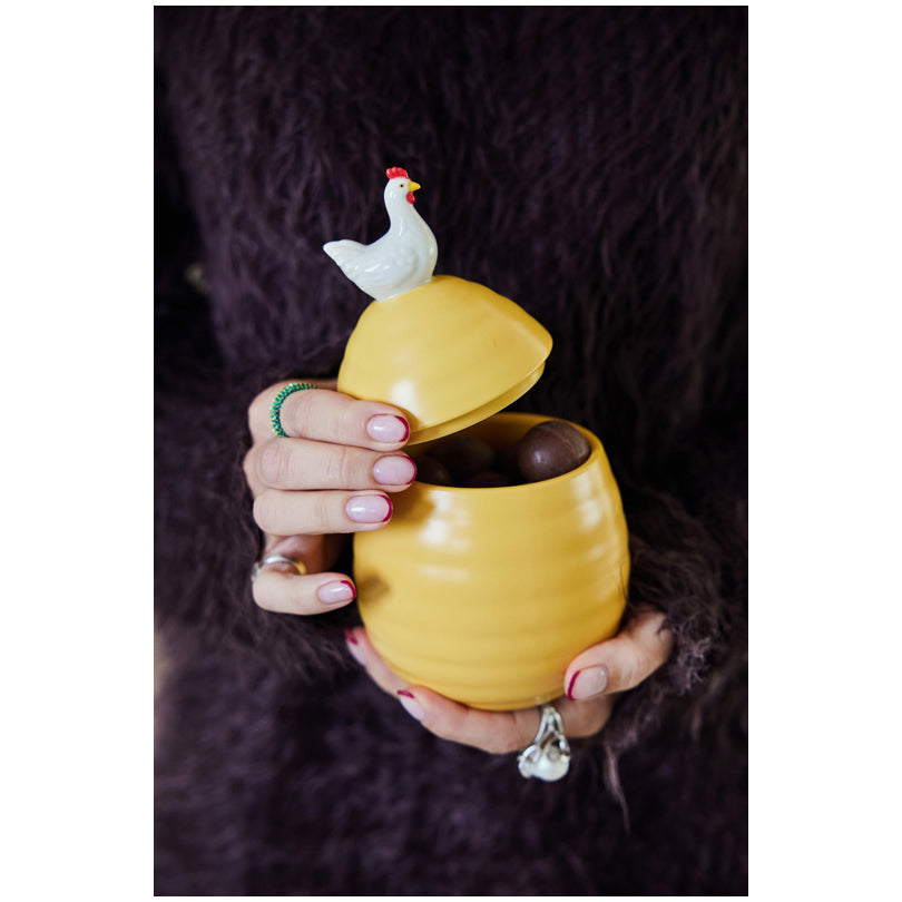 Barattolo con gallina sul coperchio "Ellen" cm Ø11,5x18,5