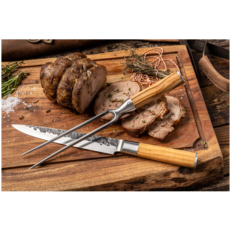 Set arrosto "Forged Olive", composto da coltello trinciante e forchettone cm 15/19