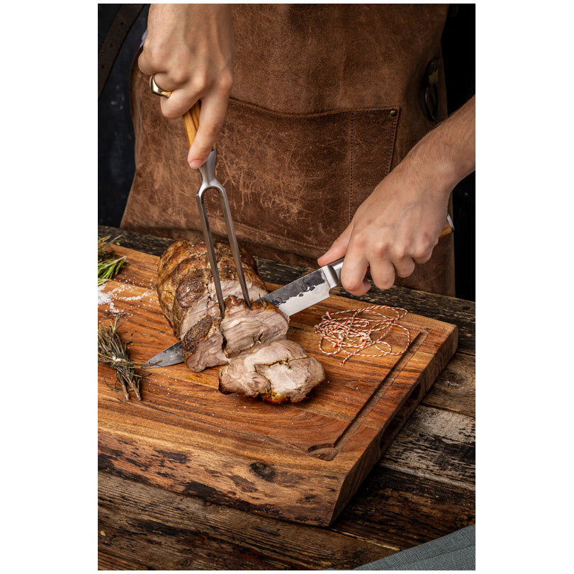 Set arrosto "Forged Olive", composto da coltello trinciante e forchettone cm 15/19