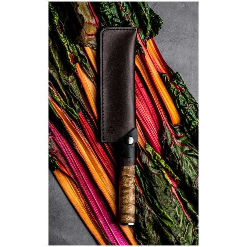 Coprilama in pelle per coltello verdure "Forged" cm 18