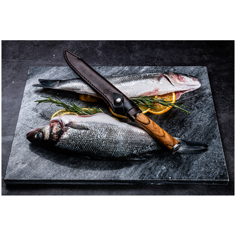 Coprilama in pelle per coltello per sfilettare pesce "Forged" cm 18