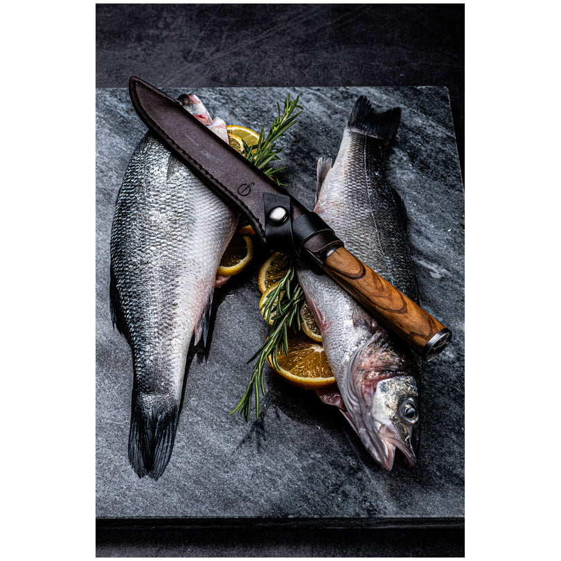 Coprilama in pelle per coltello per sfilettare pesce "Forged" cm 18