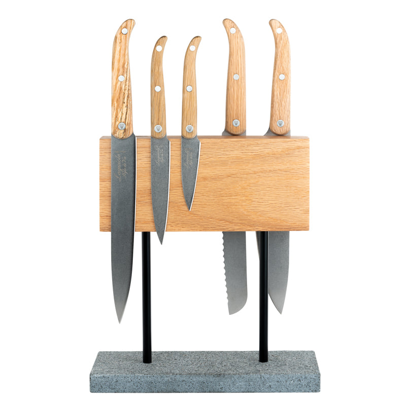 Ceppo portacoltelli magnetico su base in pietra naturale cm 25x12x27,5