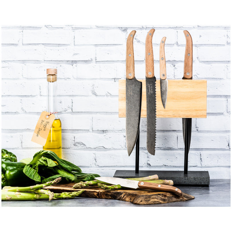 Ceppo portacoltelli magnetico su base in pietra naturale cm 25x12x27,5