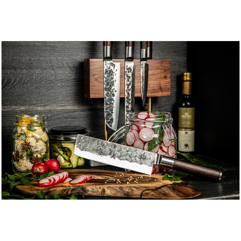 Ceppo portacoltelli magnetico su base in pietra naturale cm 25x12x27,5