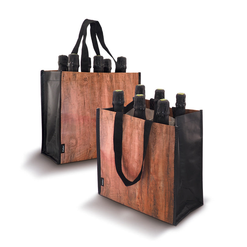Borsa portabottiglie con 6 scomparti "Effetto Legno" cm 30x16x27