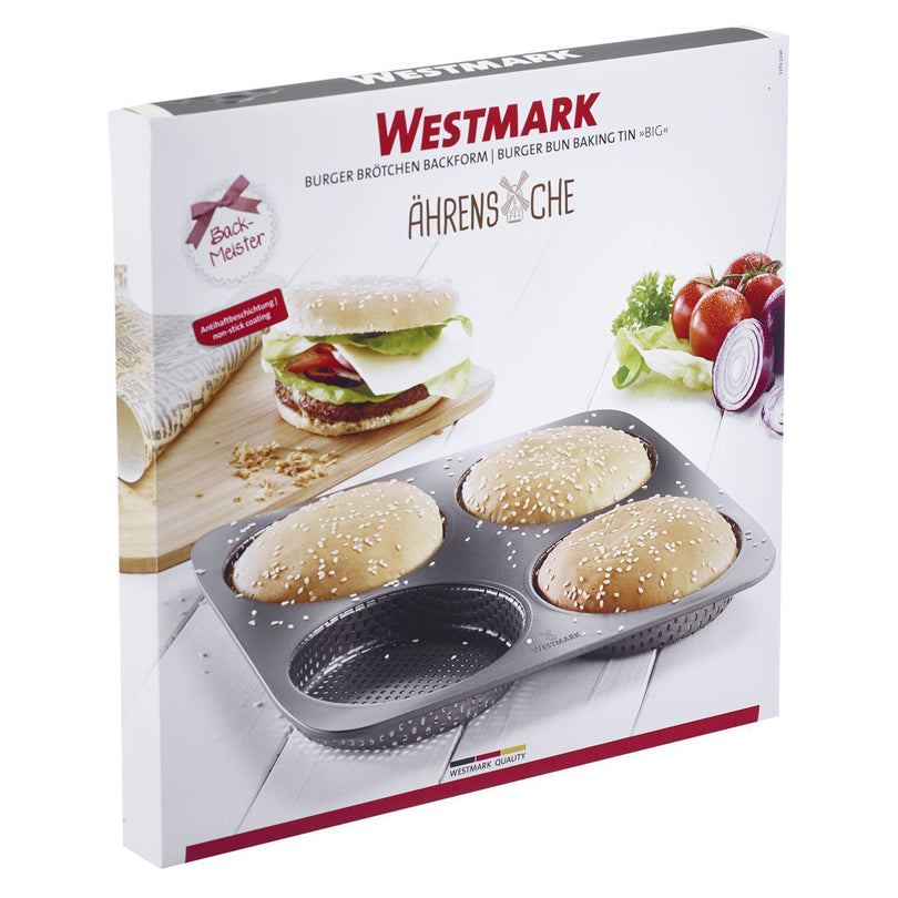 Teglia forata per panini hamburger, 4 cavità cm Ø12/cm 28x28x2,5