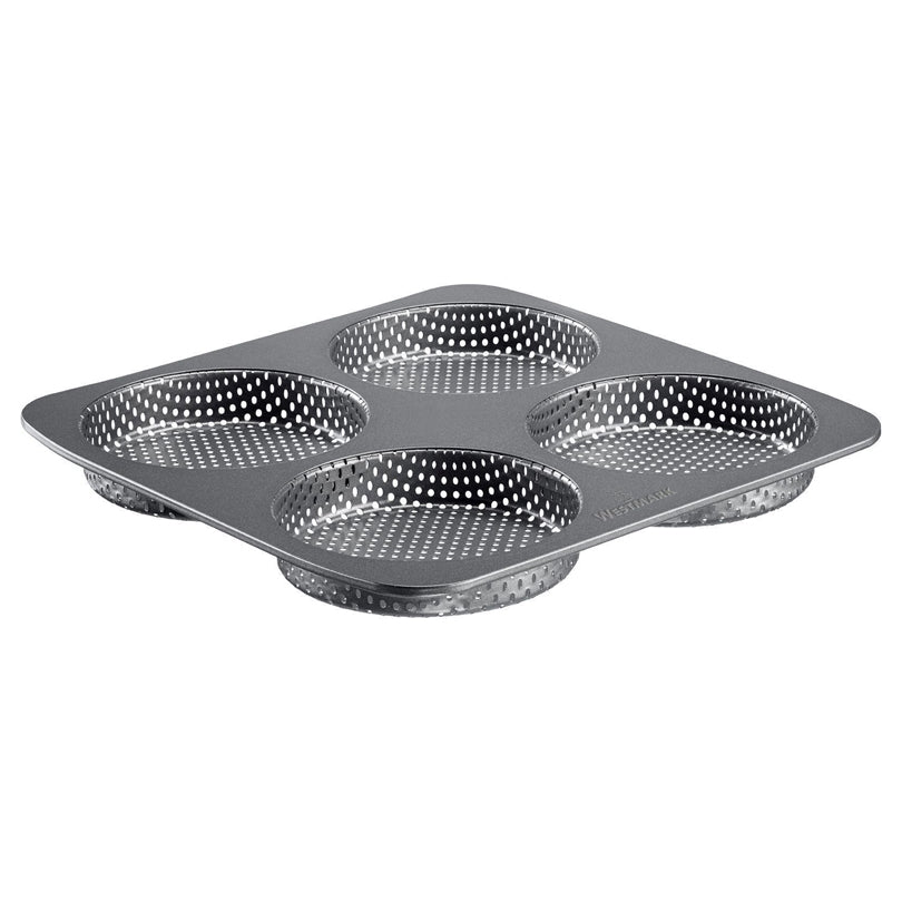 Teglia forata per panini hamburger, 4 cavità cm Ø12/cm 28x28x2,5