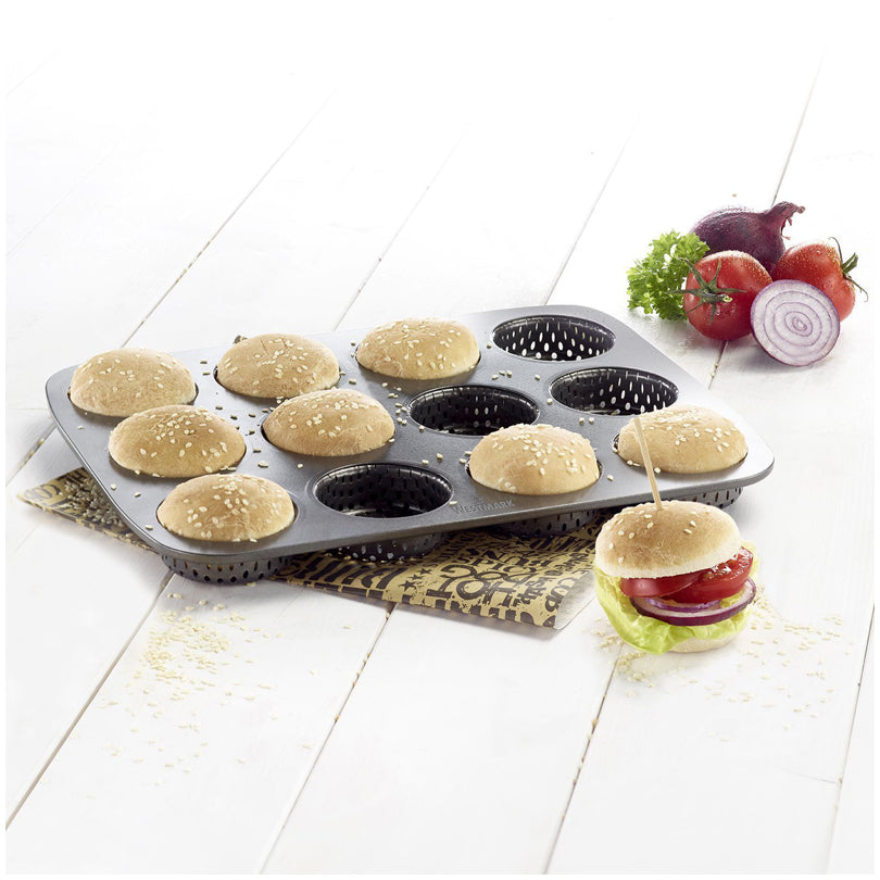 Teglia forata per mini panini hamburger, 12 cavità cm Ø6/cm 29x22x2,2