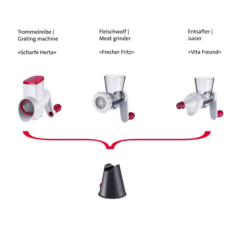 Accessorio 3 rulli, adatto per tritacarne "Frecher Fritz" e spremitutto "Vita Freund" cm 26,5x7,7x17