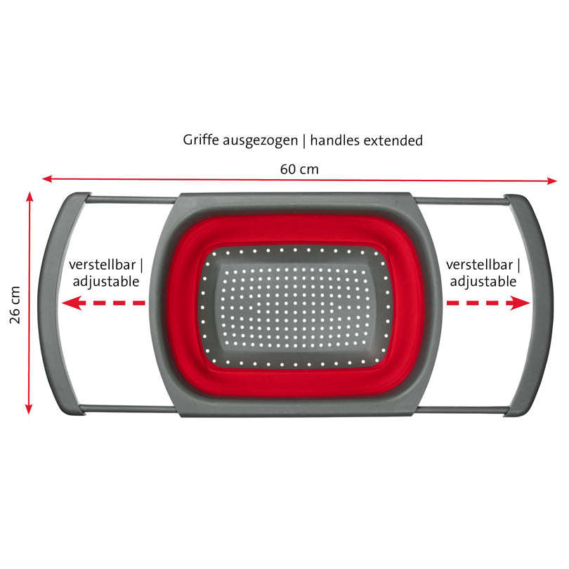 Scolapasta rettangolare con manici allungabili cm 39/60x26x12