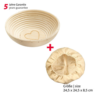 Cesto lievitazione tondo con fodera "Cuore" cm Ø24,5x8,5