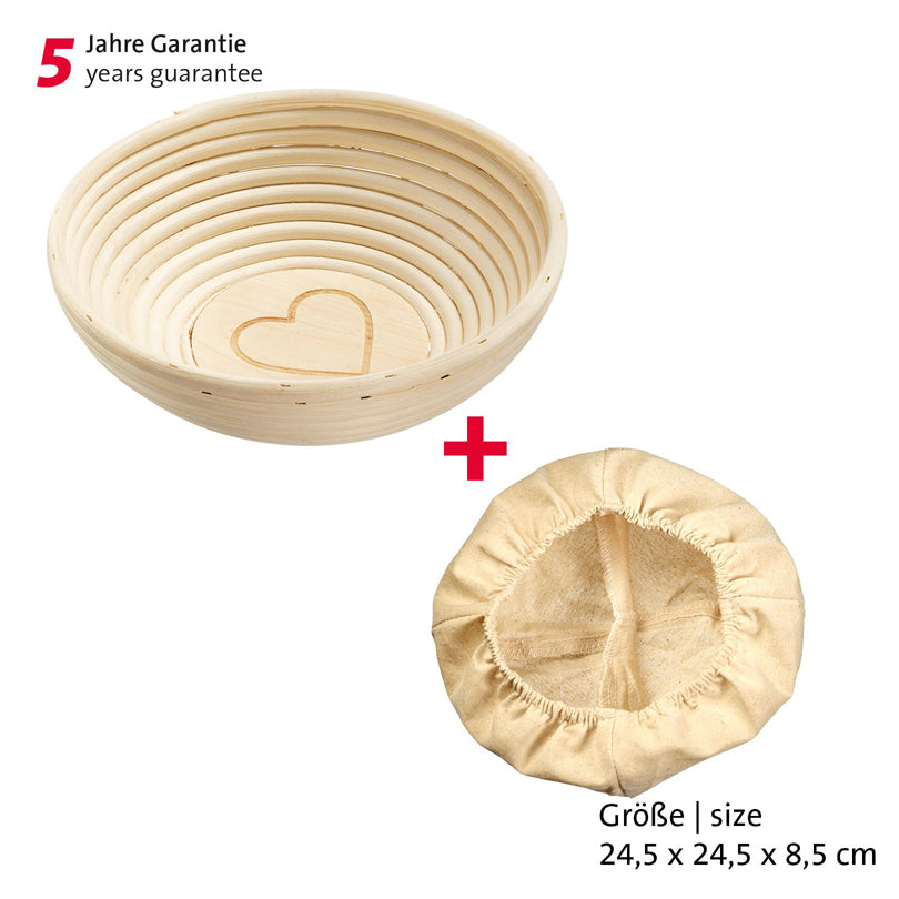 Cesto lievitazione tondo con fodera "Cuore" cm Ø24,5x8,5