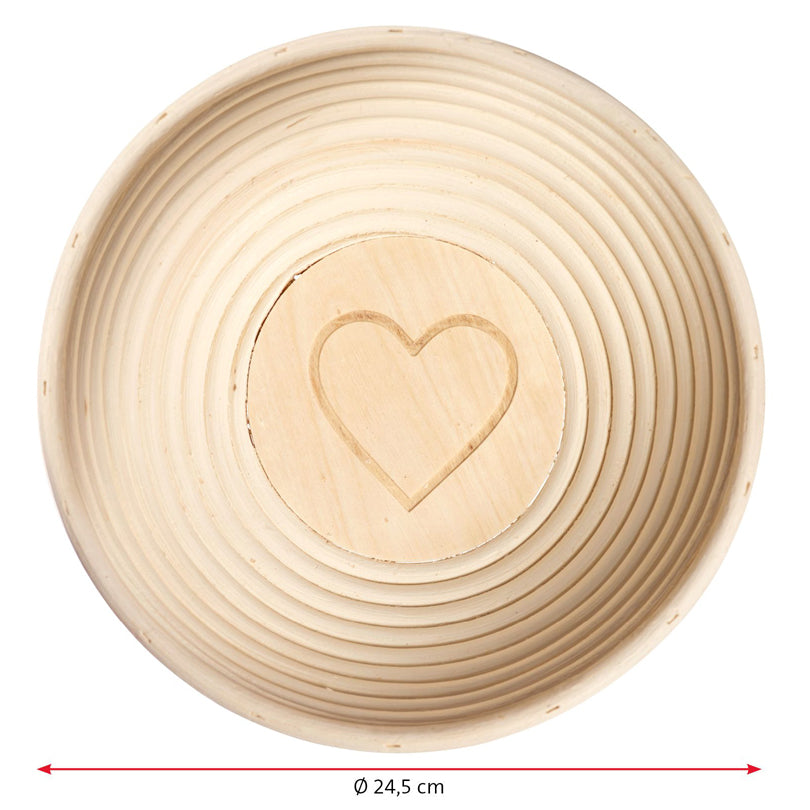 Cesto lievitazione tondo con fodera "Cuore" cm Ø24,5x8,5