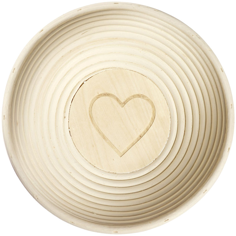 Cesto lievitazione tondo con fodera "Cuore" cm Ø24,5x8,5