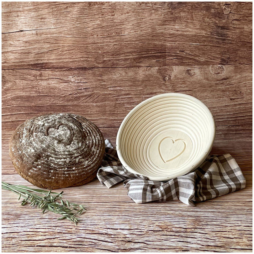 Cesto lievitazione tondo con fodera "Cuore" cm Ø24,5x8,5