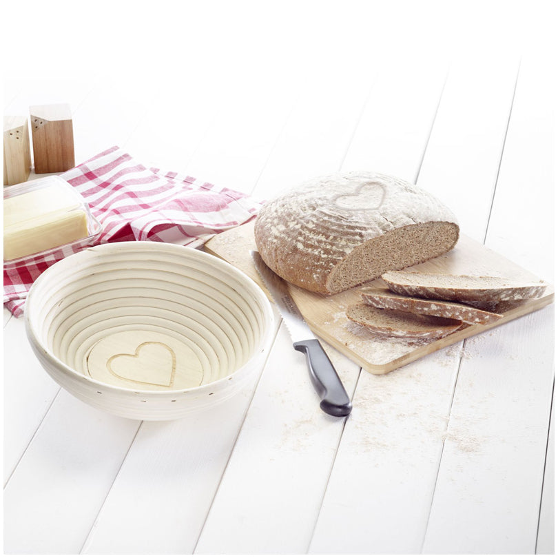 Cesto lievitazione tondo con fodera "Cuore" cm Ø24,5x8,5