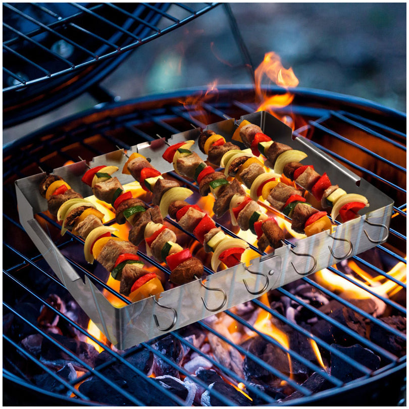 Supporto BBQ giraspiedini con 6 spiedini (cm 31) in dotazione cm 35x31x5