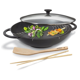 Wok-Set con coperchio in vetro "Provence", accessori inclusi cm Ø36x9,5/16,5