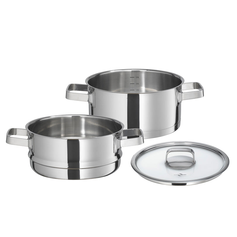 Pentola "San Remo" con inserto per la cottura a vapore 3 pezzi cm Ø20x19,5/l 3