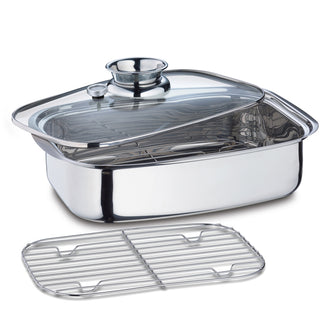 Pentola arrosti/Vaporiera con coperchio in vetro cm 36x24x10