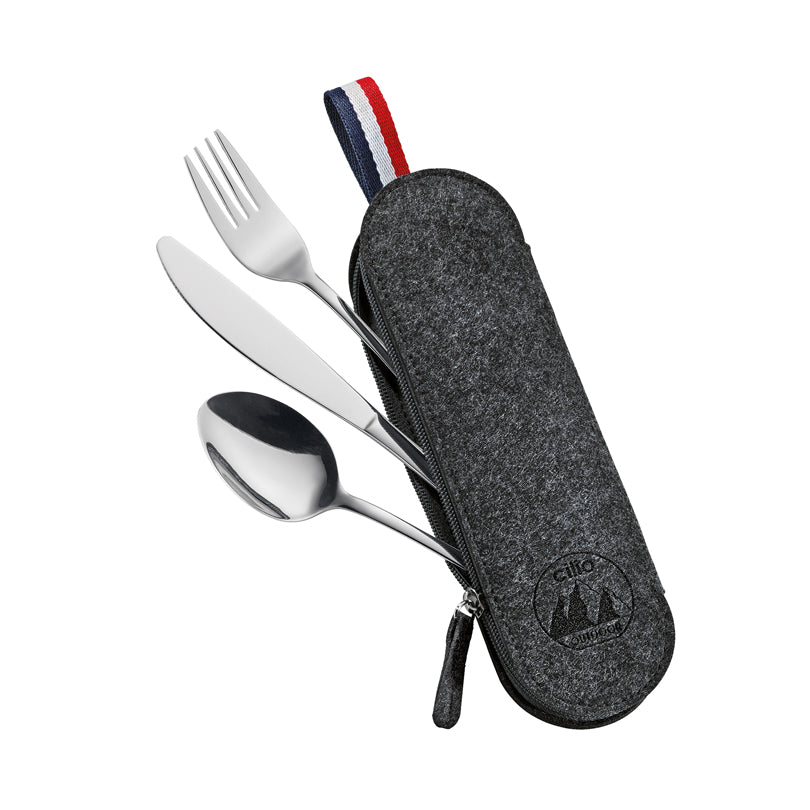 Set di posate "Viaggio" con custodia, 3 pezzi cm 23,5x7,5
