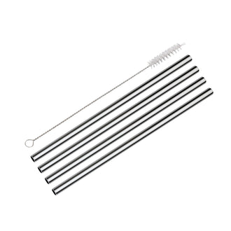 Cannuccia dritta "Steel Grande", confezione 4 pezzi, spazzolino incluso cm Ø0,8x23