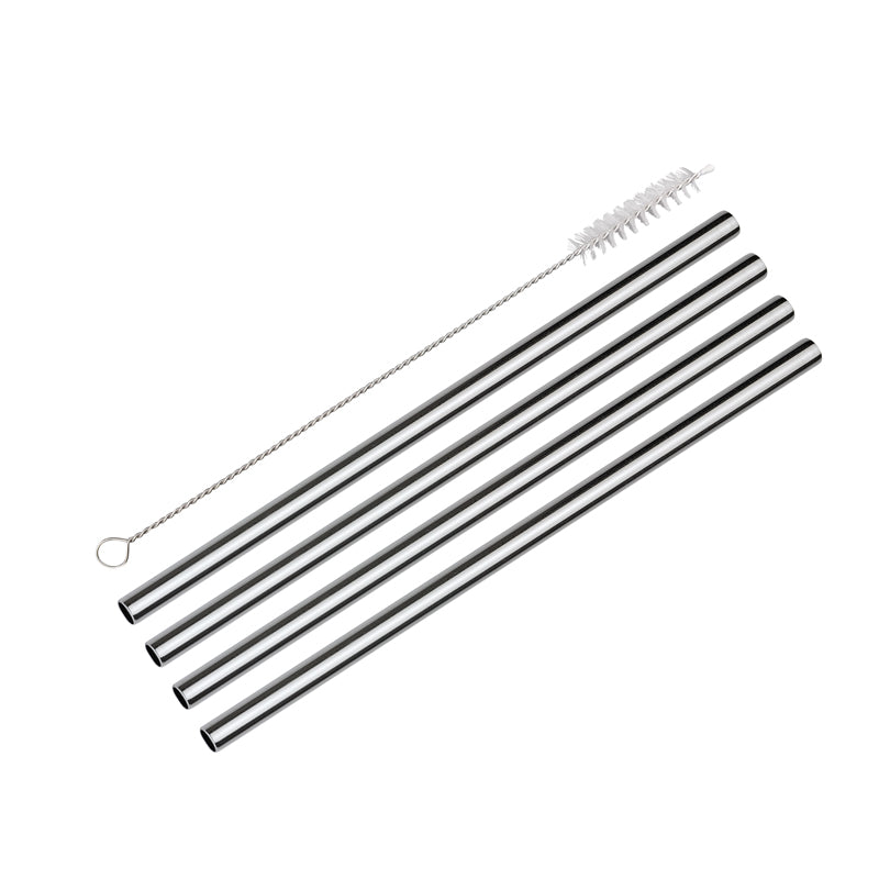 Cannuccia dritta "Steel Grande", confezione 4 pezzi, spazzolino incluso cm Ø0,8x23