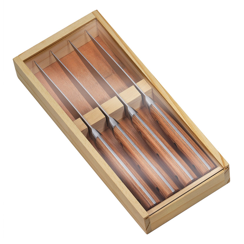 Coltello bistecca in confezione da 4 pezzi, custodia in legno inclusa cm 13/23,5