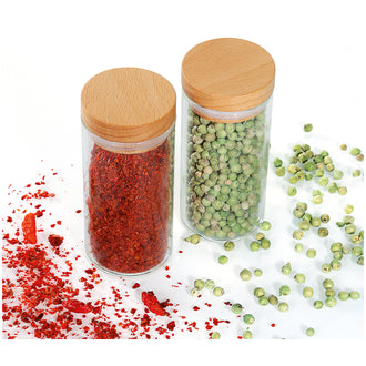 Barattolo spezie con coperchio in legno faggio, confezione 2 pezzi ml 100/cm Ø4,5x10